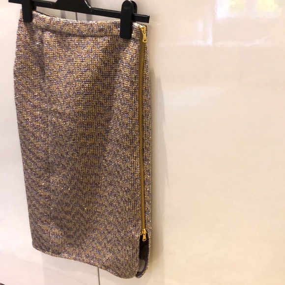 J Crew Metallic Gold Midi Skirt Size 00 - Picture 2 of 5